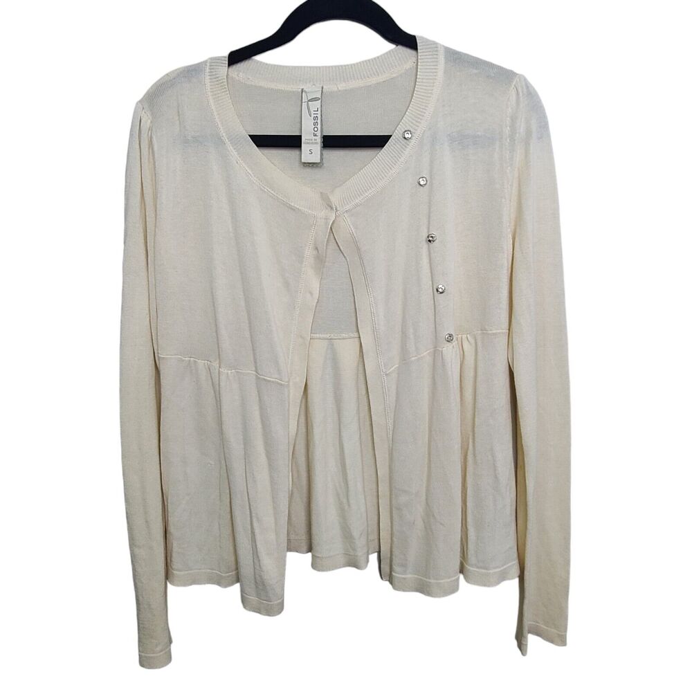Fossil‎ Womens SZ S Ivory Off White Cardigan Sweater Hong Kong Cotton Blend VTG